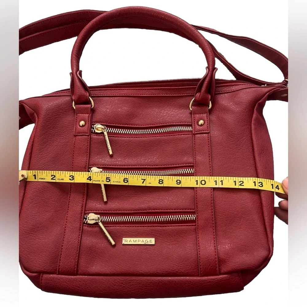 Rampage Large Convertible Crossbody Tote Handbag Red Faux Leather Gold Zip Front